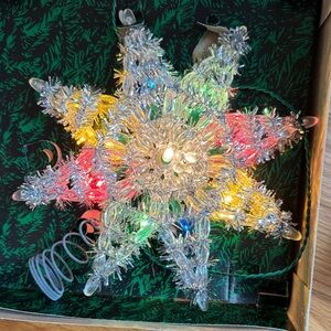 Festive Silver Star Tree Topper with Multicolor Lights